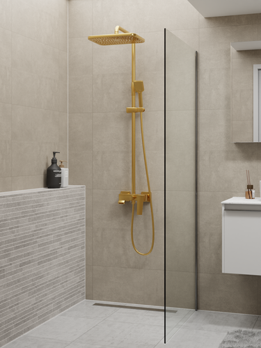 HERA Rainshower System with Single-lever Shower Mixer Set 8303 Matt Gold | Square Rain Shower Head