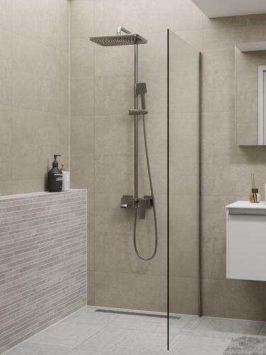 HERA Rainshower System with Single-lever Shower Mixer Set 8303 Gun Metal | Square Rain Shower Head